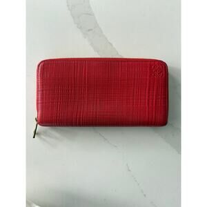 Loewe Red Embossed Leather Zip Anagram Long Wallet